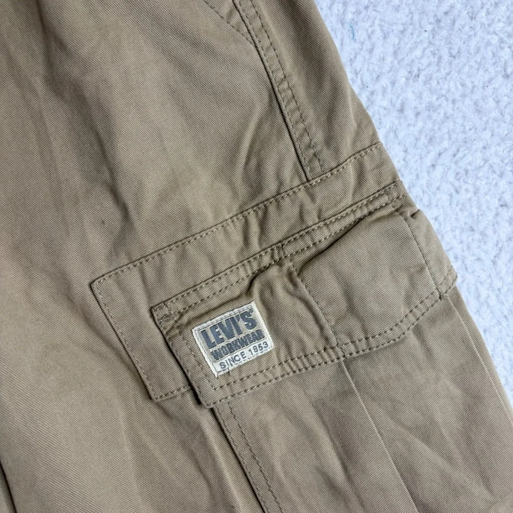 Levis Workwear Loose Straight Cargo Pants Tan Khaki Mens 33x32 baggy wide leg